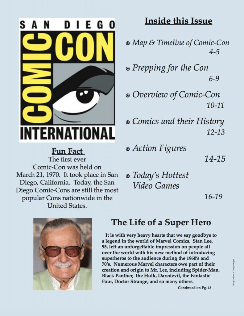 Table of Contents Page for Comic-Con Magazine