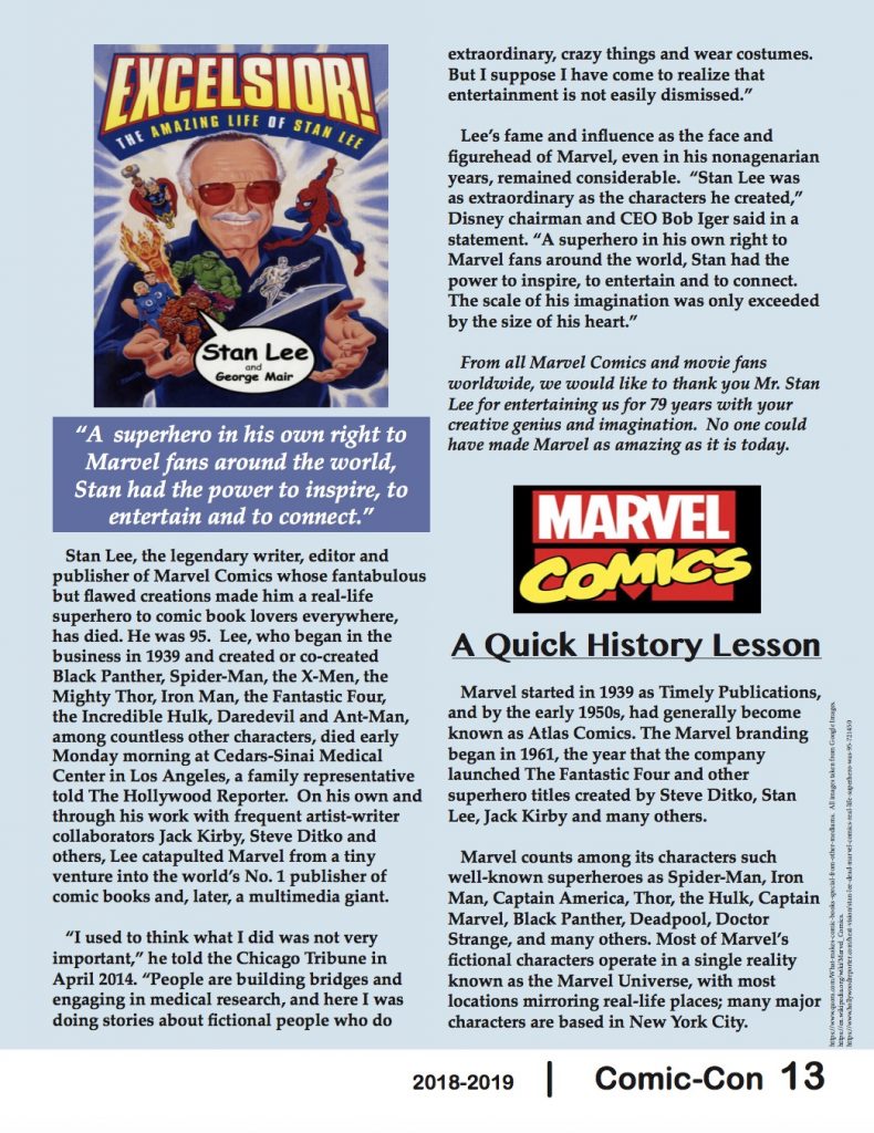 Stan Lee Memoriam Page Comic-Con Magazine