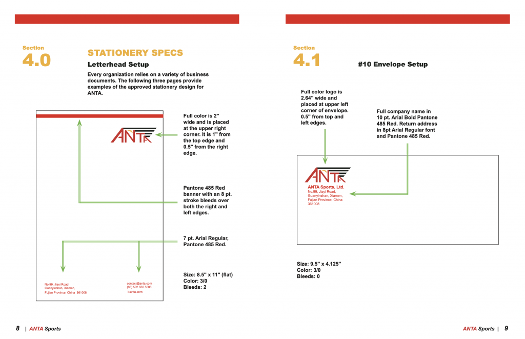 Stationery Specs Pages