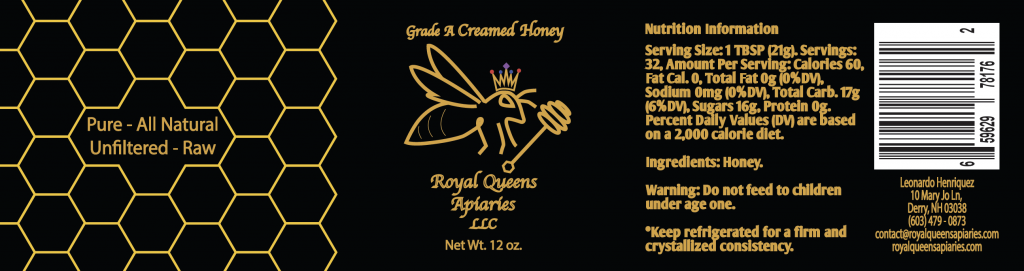 Creamed Honey Label Black Hexagon Design